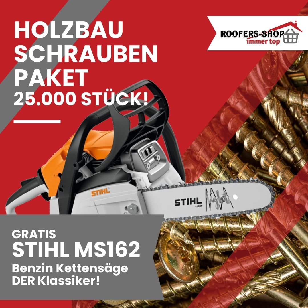 Hochwertige Holzbauschrauben und MS 162 von Stihl 25000 Schrauben (Paket 2)