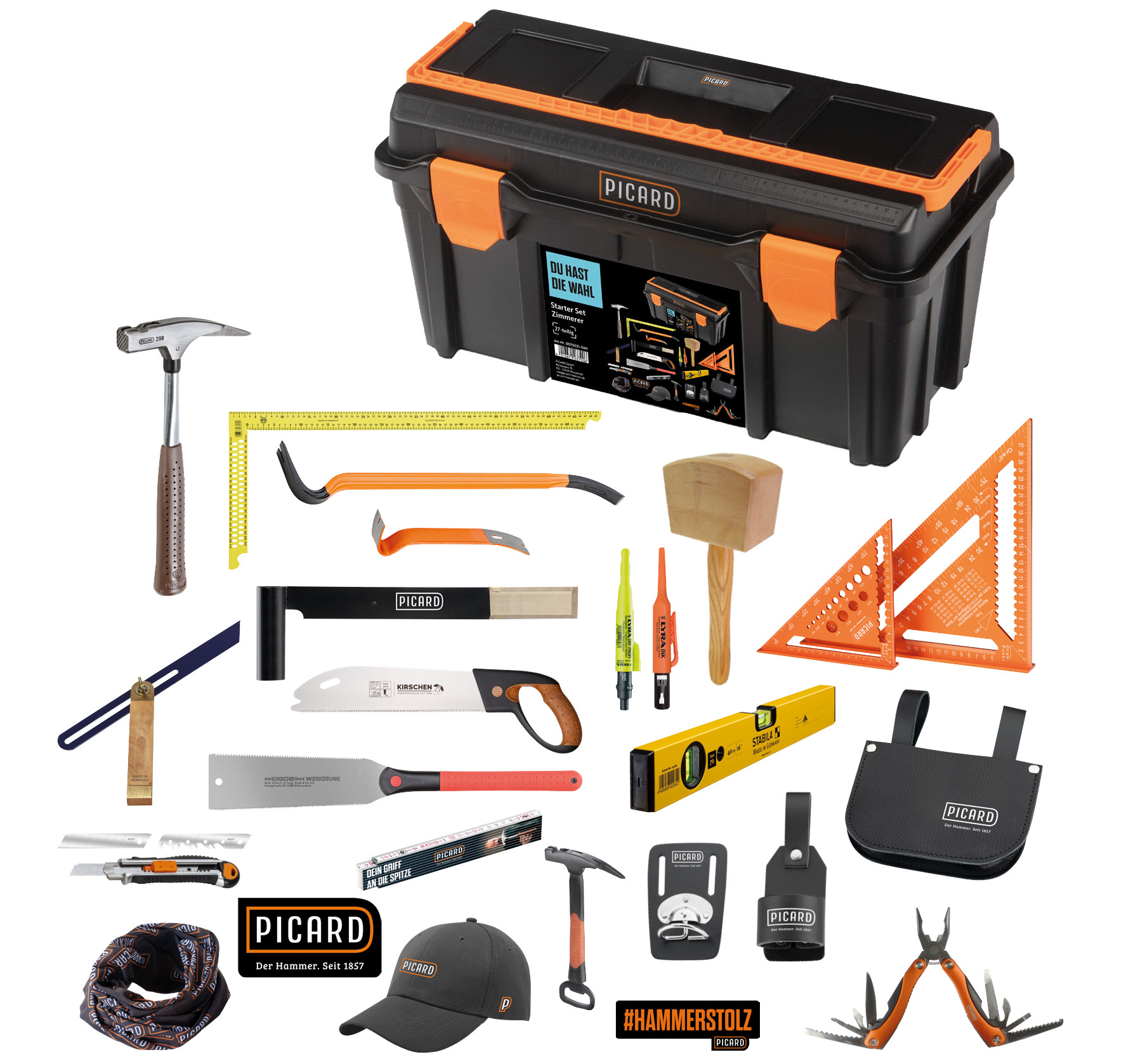 PICARD Starter-Set Zimmerer – 23 Profi-Werkzeuge in robuster XL-Kunststoffbox