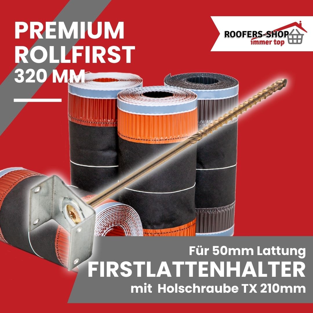 100 m Rollfirst Vlies 320 mm mit Gratis 50 Stck. Firstlattenhalter mit TX-Holschraube 210mm